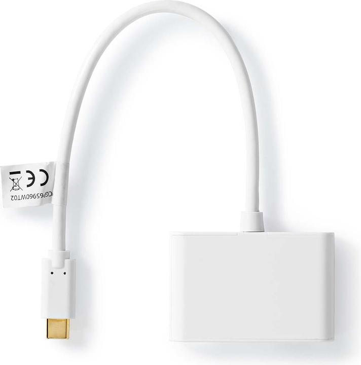 Produktbild Nedis USB Adapter USB 3.2 Gen 1 USB-CT Male 2X USB-A 1000 Mbps 0.20 m Round Nickel Plated PVC White (USB Typ-C, 20 cm)