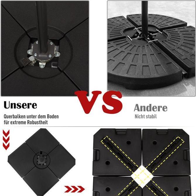 Image du produit Swisshandel24 Poids de parapluie, porte-parapluie 4 pièces, à remplir avec 80 eau ou 120 sable, HDPE, noir