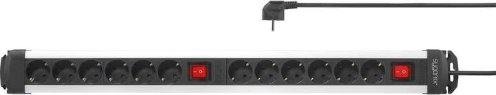 Actual product image Sygonix SY-4538268 Multiple socket outlet with switch 12-way Black, Silver earthing contact 1 pc. (12 x, CEE 7/3, 1.40 m)