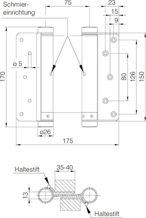 Produktbild Deni Pendeltürband Stahl verzinkt Grösse 36 Länge 150 mm 40 kg Türstärke 35-40 mm