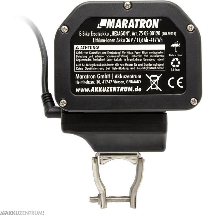 Produktbild Maratron E-Bike Akku Sattelstützenakku "Hexagon" – 36V / 11,6Ah - Sattelstütze (418 Wh, E-Bike Akku Schutzhülle)