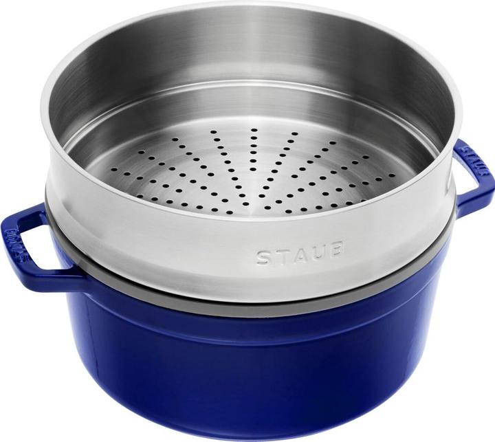 Image du produit Staub Cocotte avec insert vapeur (26 cm, Cocotte + faitout, Fonte, Émail, Acier inoxydable)