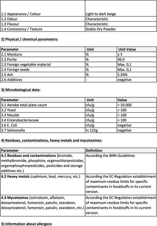 Nutritional values and ingredients Zimmerli Adaptogene Acerola powder (BIO) (1 Piece, Powder, 100 g)