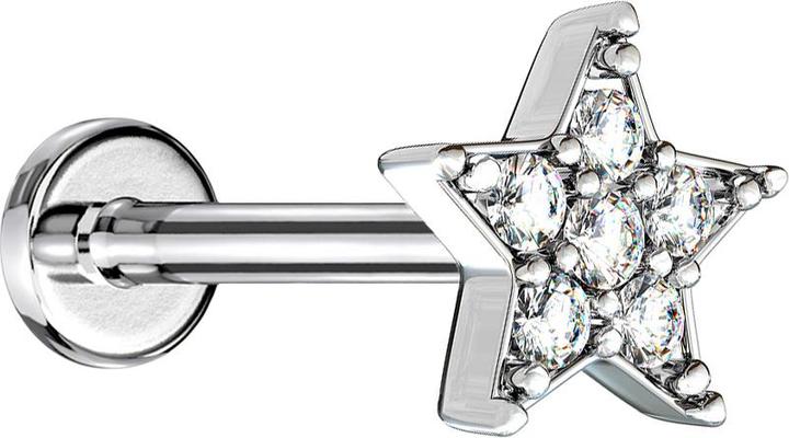 Actual product image Star Piercing Micro Labret internal thread silver star crystal silver (Brass, Surgical steel 316L)