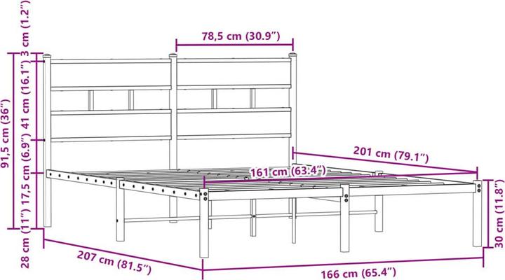 Immagine prodotto VidaXL Struttura letto con testiera in metallo letto matrimoniale in rovere marrone 180x200cm (180 x 200 cm)