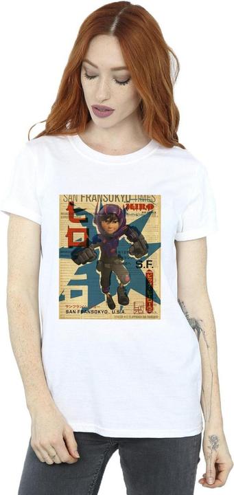 Actual product image Disney Womens/Ladies Big Hero 6 Baymax Hiro Newspaper Cotton Boyfriend T-Shirt (S)