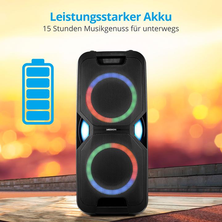 Actual product image Medion MD 44468 Party loudspeaker black (15 h, Electrical connection, Rechargeable battery operated)