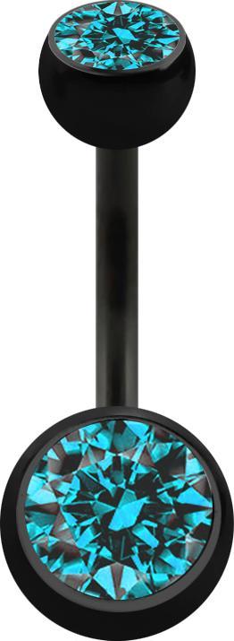 Star Piercing Banane schwarz mit zwei Kugeln Kristall aqua (Chirurgenstahl 316L, ohne Messing)