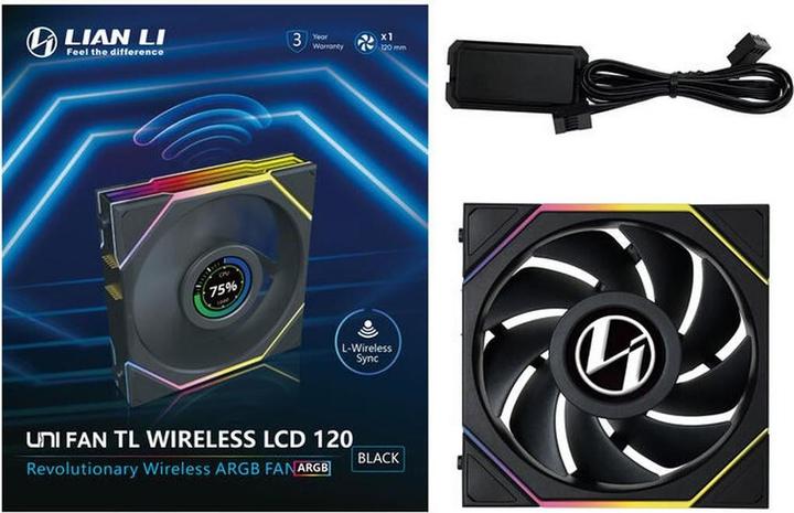 Actual product image Lian-Li UNI FAN TL Wireless LCD Lüfter, ARGB, PWM - 120 mm, schwarz (120 mm, 1 x)