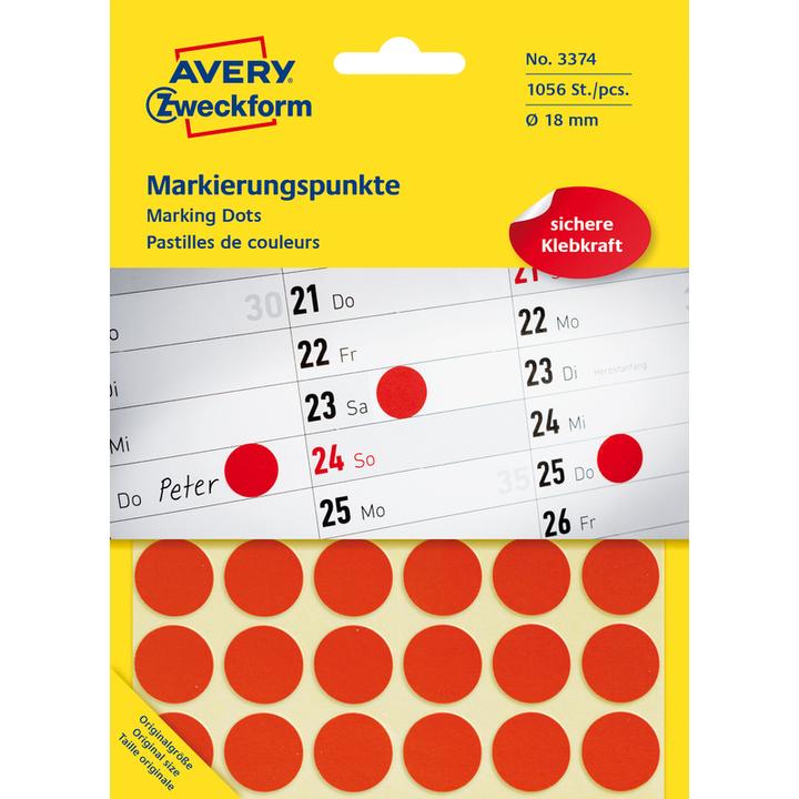 Actual product image Avery Zweckform Markierungspunkte, Durchmesser 18 mm, rot Inhalt: 1056 labels