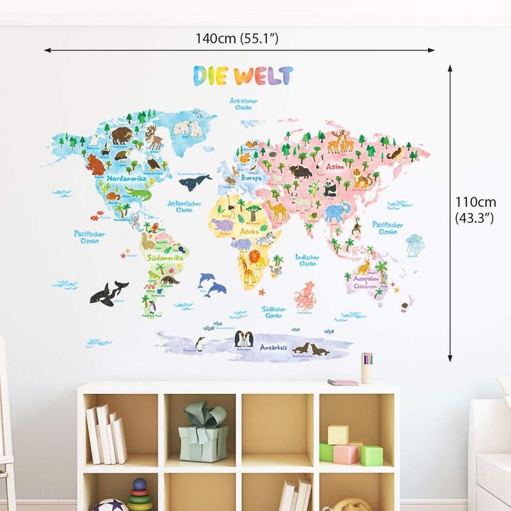 Actual product image Decowall Animal World Map (140 x 110 cm)