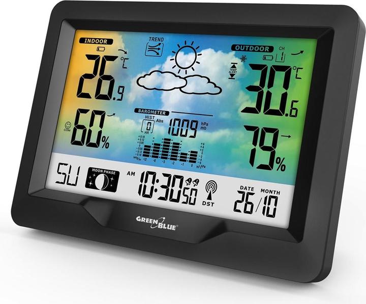 Image du produit Greenblue Station météo sans fil couleur avec DCF phases de lune baromètre calendrier alimentation GB540N