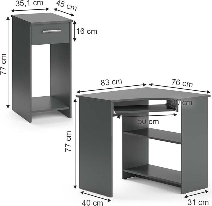 Immagine prodotto Vicco Scrivania angolare Odin, antracite, 83 x 76 cm Set con mobile porta PC