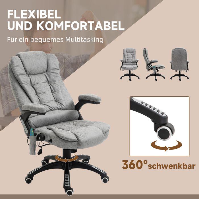 Image du produit Swisshandel24 Chaise de bureau avec fonction massage et chaleur, ergonomique, 6 points de massage, gris