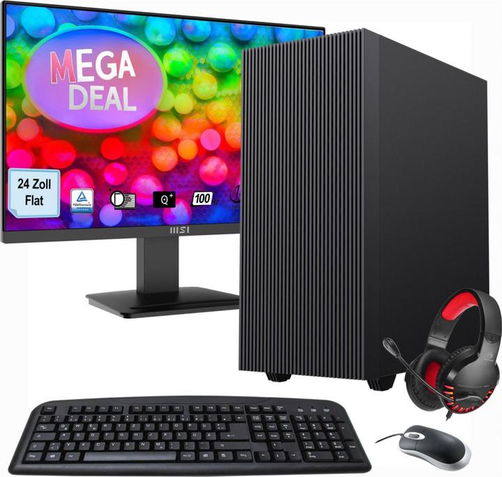 Image du produit GameMax MegaDeal PC multimédia SET2472 7372 + MSI PRO MP2412DE + souris, clavier & casque (AMD Ryzen 5 5600G, 16 Go, 1000 Go)