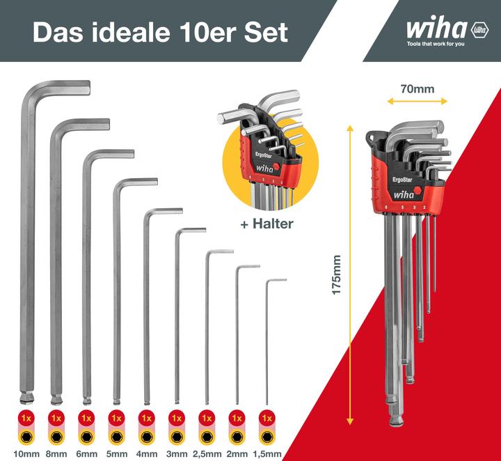 Produktbild Wiha Stiftschlüssel Set im ErgoStar Halter 9tlg Innensechskant Schlüssel Sechskantschlüssel