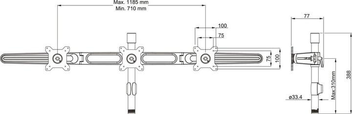 Actual product image Multibrackets Extension set to 6 monitors for table stand EX Kit Triple (Table, 24")