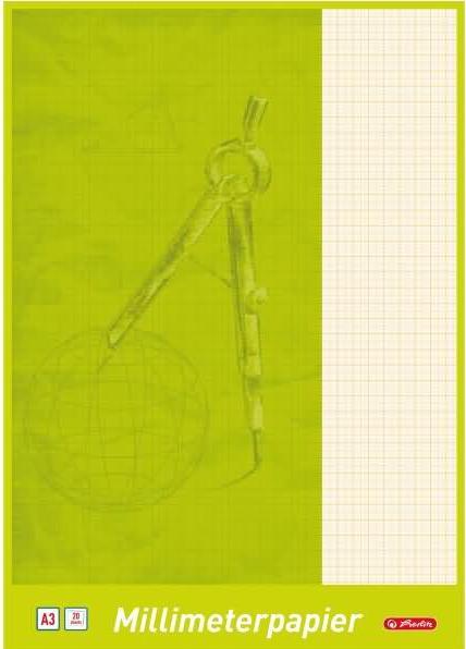 Productafbeelding Herlitz Grafiekpapier onderlegger DIN A3, 80 g/m2, 20 vellen met indeling: rood, houtvrij, met 1 mm (A3, Speciale groeven)