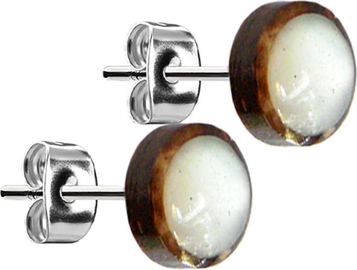 Star Piercing Ohrstecker silber Teller Kokosnuss Holz mit Perlmutt Einsatz (ohne Messing, Organisch, Chirurgenstahl 316L)