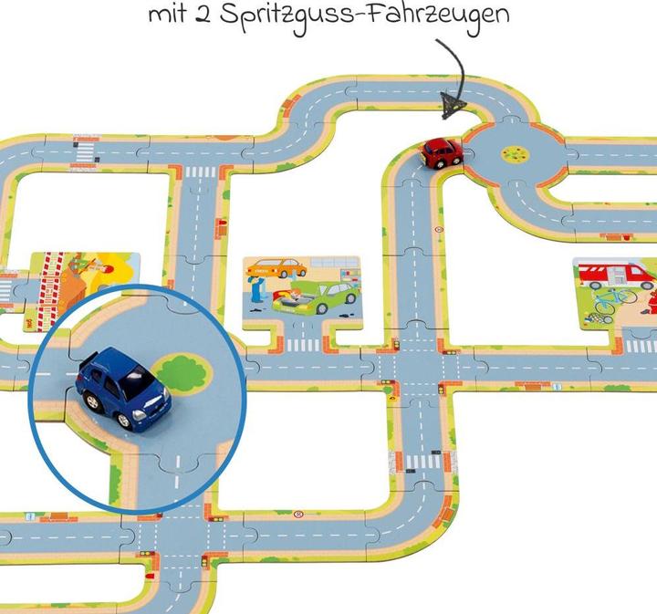 Produktbild Goki Spielset Spielstrasse mit 2 Fahrzeugen (47 Teile)