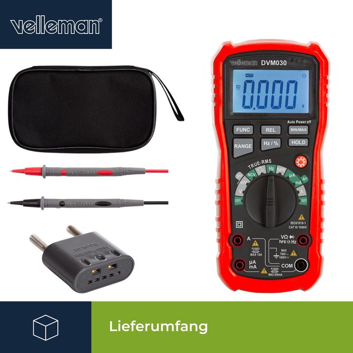 Produktbild Velleman Robustes Echt-Effektivwert-Digitalmultimeter mit automatischem Messbereich - CAT III - 1000 V - 8 Fu (CAT III)