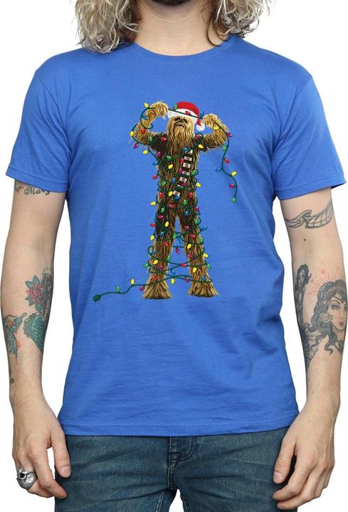 Actual product image Star Wars Mens Chewbacca Christmas Lights T-Shirt (L)