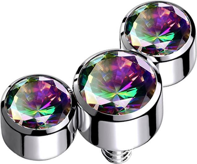 Star Piercing Dermal Anchor silber drei Kristalle dunkel multicolor (ohne Messing, Titan G23)