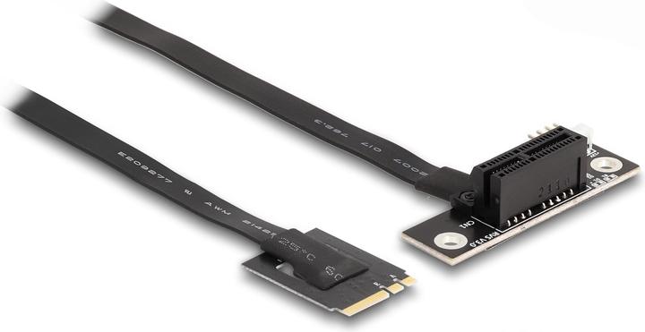 Actual product image Delock M.2 Key A+E to PCIe x1 NVMe adapter angled with 20 cm cable