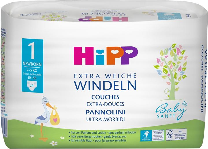 Immagine prodotto Hipp Pannolini per neonati (Dimensione 1, Pacco trasportabile, 24 Pezzo/i)