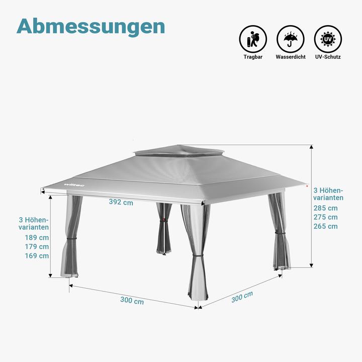 Produktbild Wiltec Faltpavillon Moskitonetz 4x4m hellgrau Gartenpavillon Partyzelt Pavillion (400 cm, 400 cm)