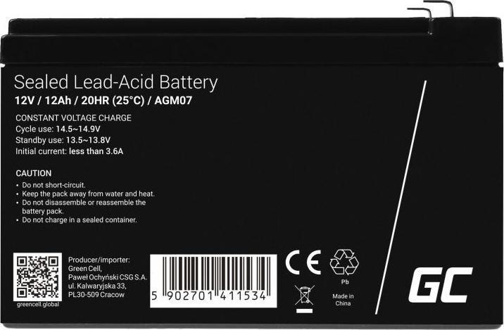 Actual product image GreenCell AGM07 (12 V, 12 Ah)