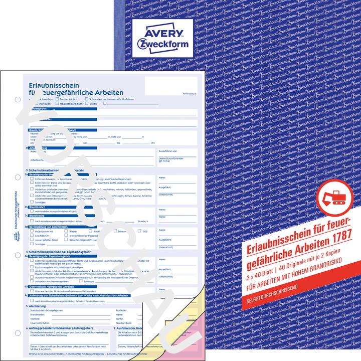 Actual product image Avery Permit for work involving fire hazards DIN A4 self-copying 2 copies 3 x 40 sheets. (40 x)