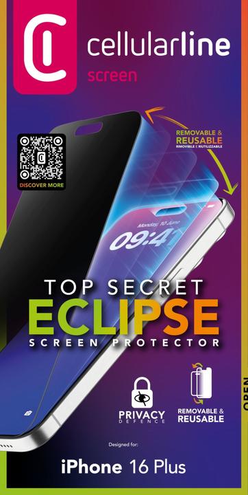 Produktbild Cellularline Top Secret Glass Eclipse (1 Stück, Apple iPhone 16 Plus)