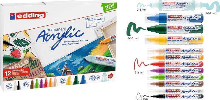 Produktbild Edding Acrylmarker Starter Set 12-teilig (Mehrfarbig, 10 mm, 12 x)