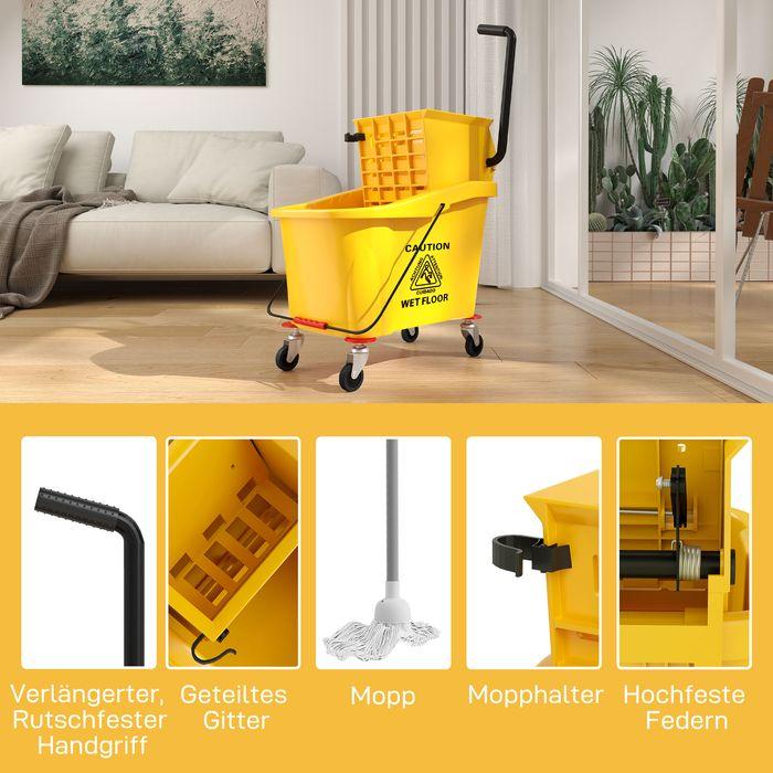 Actual product image Swisshandel24 Putzwagen Reinigungswagen 36 Liter Eimer mit Presse, Mopp und Griff Gelb (1 pcs.)