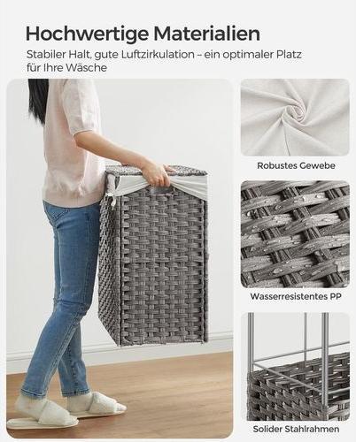 Actual product image Songmics Wäschekorb auf Rollen 140 l, Grau, Detailfarbe: Grau (140 l)