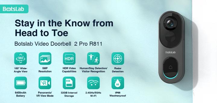 Image du produit Botslab Doorbell vidéo, 6400mAh Capacity, 180° Wide-Angle Vision, 32G Internal Storage, Human Detect (WiFi)