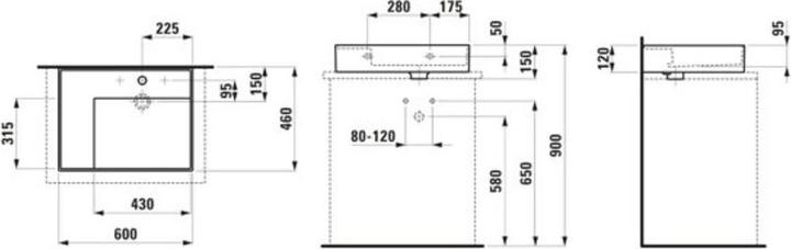 Produktbild Laufen Kartell Aufsatzwaschtisch, Ablage links, 1 Hahnloch, ohne Überlauf, 600x460mm, H818335 (690 mm, 600 mm)