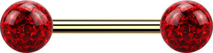Actual product image Star Piercing Barbell gold-plated with two crystal balls red Epoxy protective layer (Titanium G23, without brass)