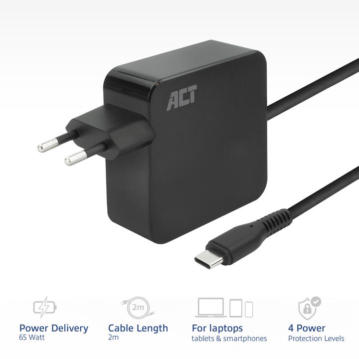 Produktbild USB-C laptop wall charger 65W with Power Delivery profiles, 2 meters (65 W)