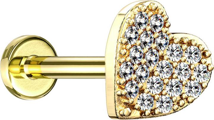 Produktbild Star Piercing Micro Labret Innengewinde 14k vergoldet Herz mit Kristallen (Chirurgenstahl 316L, Messing)