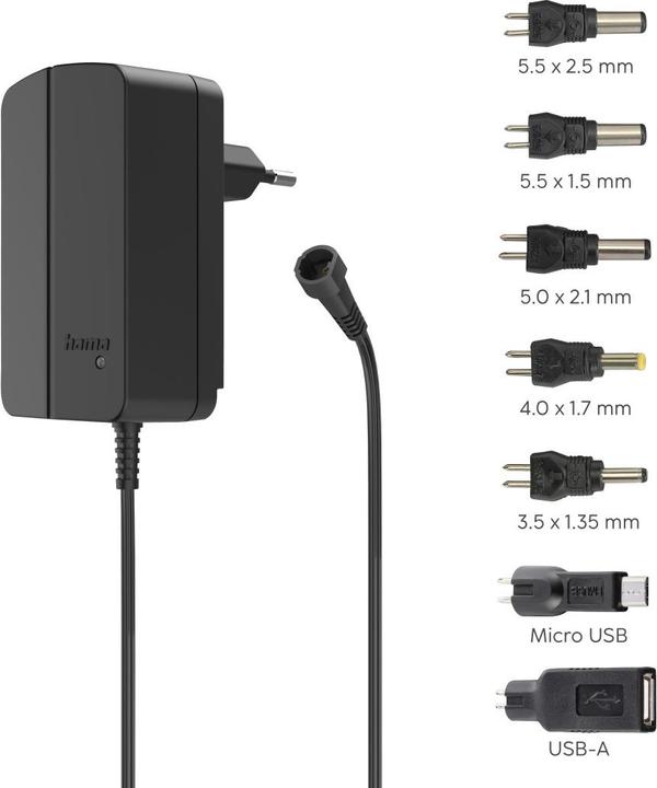 Produktbild Hama Schaltnetzteil universal, einstellbar, 1500mA, 18W, max. 12V, 7 Adapter