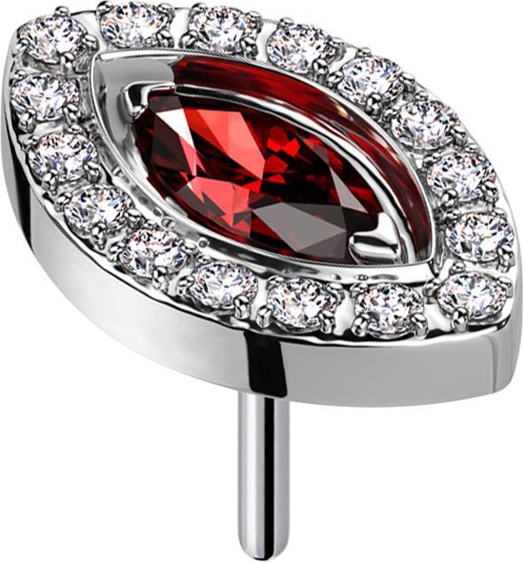 Star Piercing Threadless Oval silber mit Kristallen silber und Ovalem Kristall rot (Titan G23, ohne Messing)