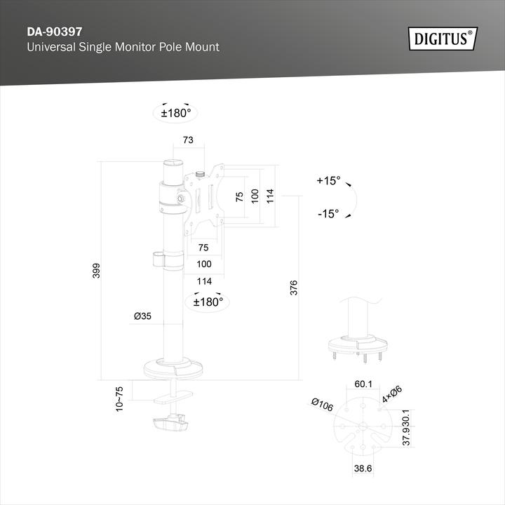 Produktbild Digitus Universal Single Monitor Säulenhalterung (Tisch, 32")