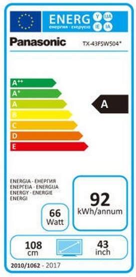 Etichetta energetica Panasonic Tx-43fsw504s (43", LCD, Full HD, 2018)