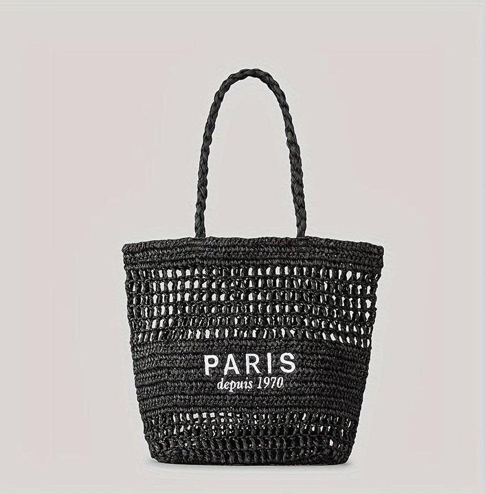 Image du produit Only-Bags.Store Sac à provisions en paille tressée, sac à bandoulière en broderie à la mode, sac de plage