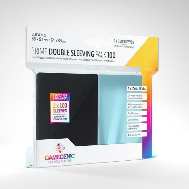 Produktbild Gamegenic GGS10109 - Prime Double Sleeving Packung Transparent/schwarz (2x100 Hüllen)