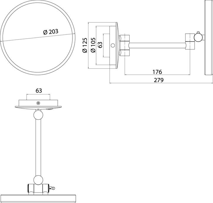 Produktbild Emco LED-Rasier-/Kosm.spiegel PURE LED rund 1-armig 3-fach Touchsensor schwarz