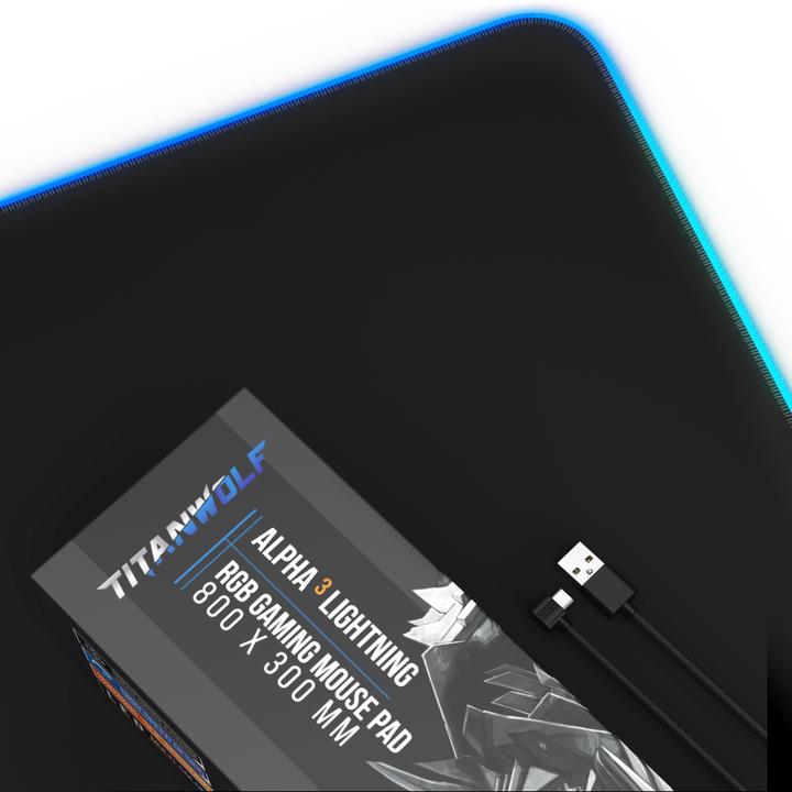 Produktbild Titanwolf RGB Gaming Mauspad, Mausmatte XL 800 x 300mm, verbessert Präzision & Geschwindigkeit, schwarz