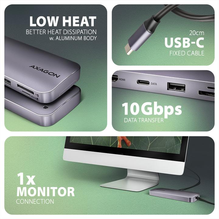 Produktbild Axagon HUB HMC-6GM2 USB 6 in1 10 Gbit (USB-C, 1 Ports)
